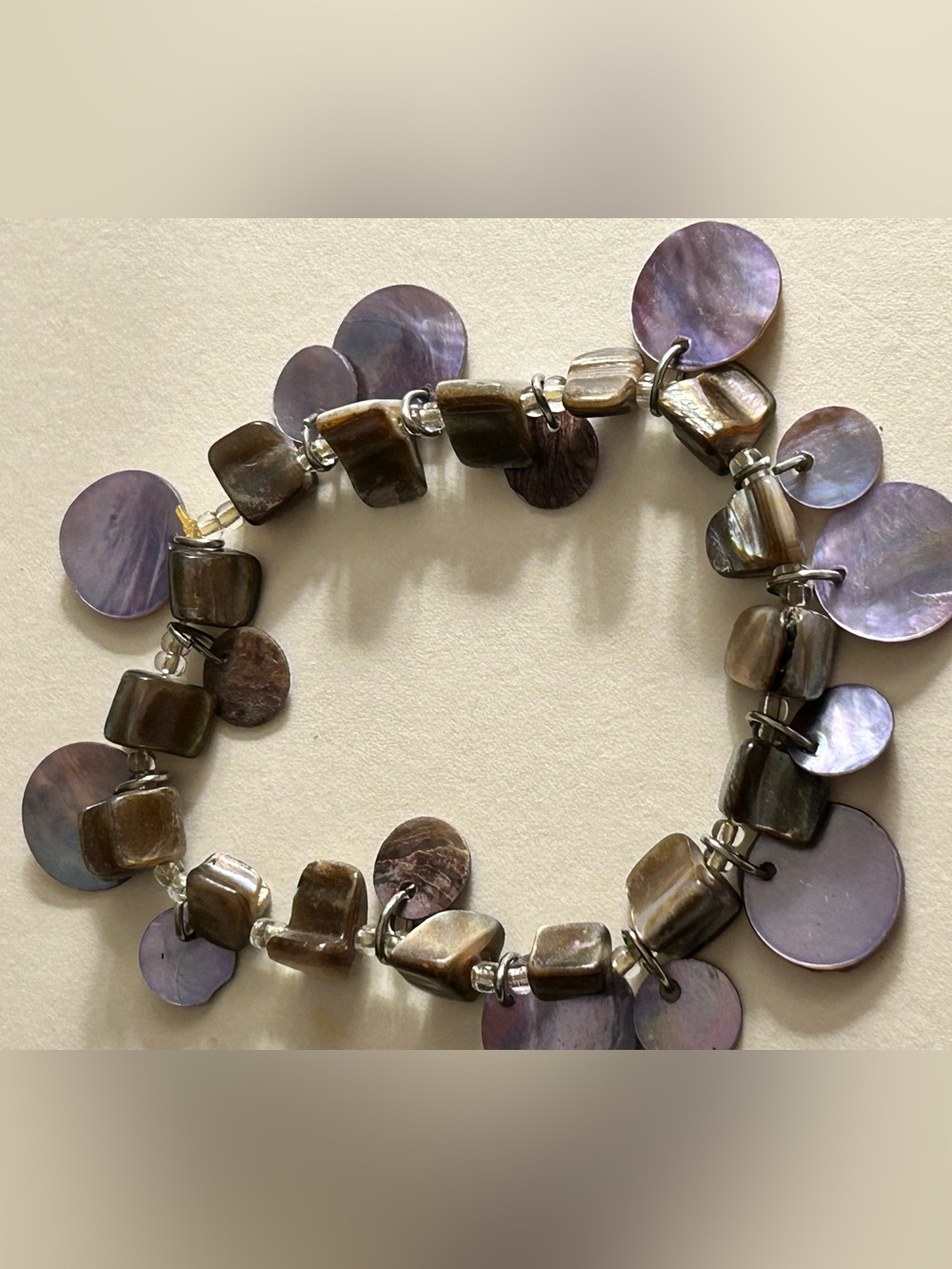 ADD 1💰FREE/BUNDLE Bracelet Mother of Pearl Lavender Discs polished beads stretch